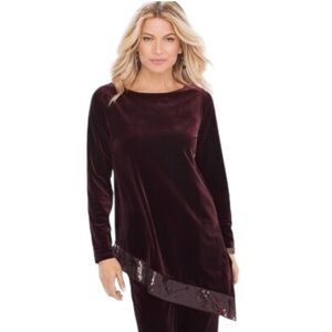 Chico’s Travelers Velvet Sequin Asymmetrical Purple Tunic Top | Size XS |